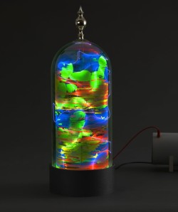 Flameworked borosilicate glass, phosphors, inert gas, electricity
6"w x 6"d x 22"h plasma light art wayne strattman