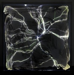Fused glass, phosphors, inert gas, electricity
12"w x 1"d x 15"h plasma light art wayne strattman