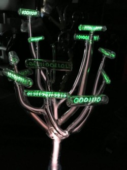 Flameworked borosilicate glass, inert gas, electricity
12"w x 12"d x 30"h plasma light art wayne strattman