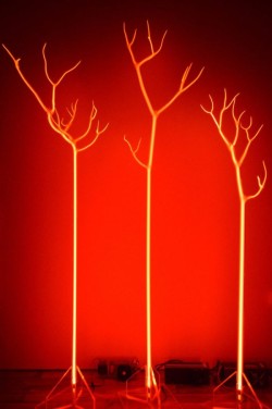 Flameworked borosilicate glass, inert gas, electricity
36"w x 24"d x 72"h plasma light art wayne strattman