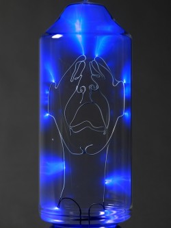 Flameworked borosilicate glass, inert gas, phosphors, wire, electricity
6"w x 6"d x 18"h plasma light art wayne strattman